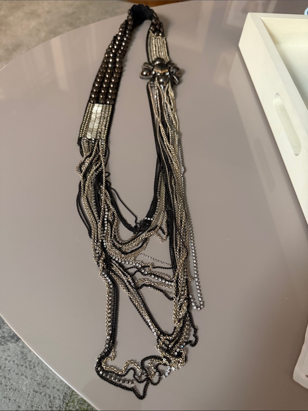 Multi-Strand Black and Silver Statement Necklace - Brand Unspecified